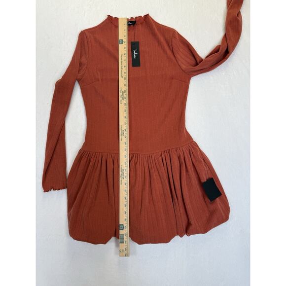 NWT Lulus Rust Ribbed Bubble-Hem Mini Dress Sz XL See Measurements In Photos - Picture 10 of 11